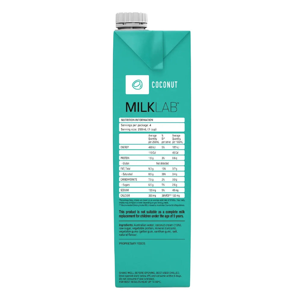 MILKLAB Coconut Milk 1L Side Lable Nutritional Info Mylkables