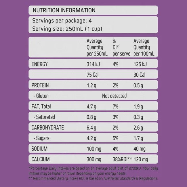 MILKLAB Macadamia Milk 1L Nutritional Information label Mylkables