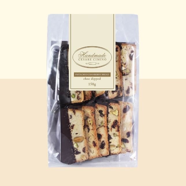 Cesare Cimino Choc Dipped Pistachio & Cranberry Almond Bread | 150g