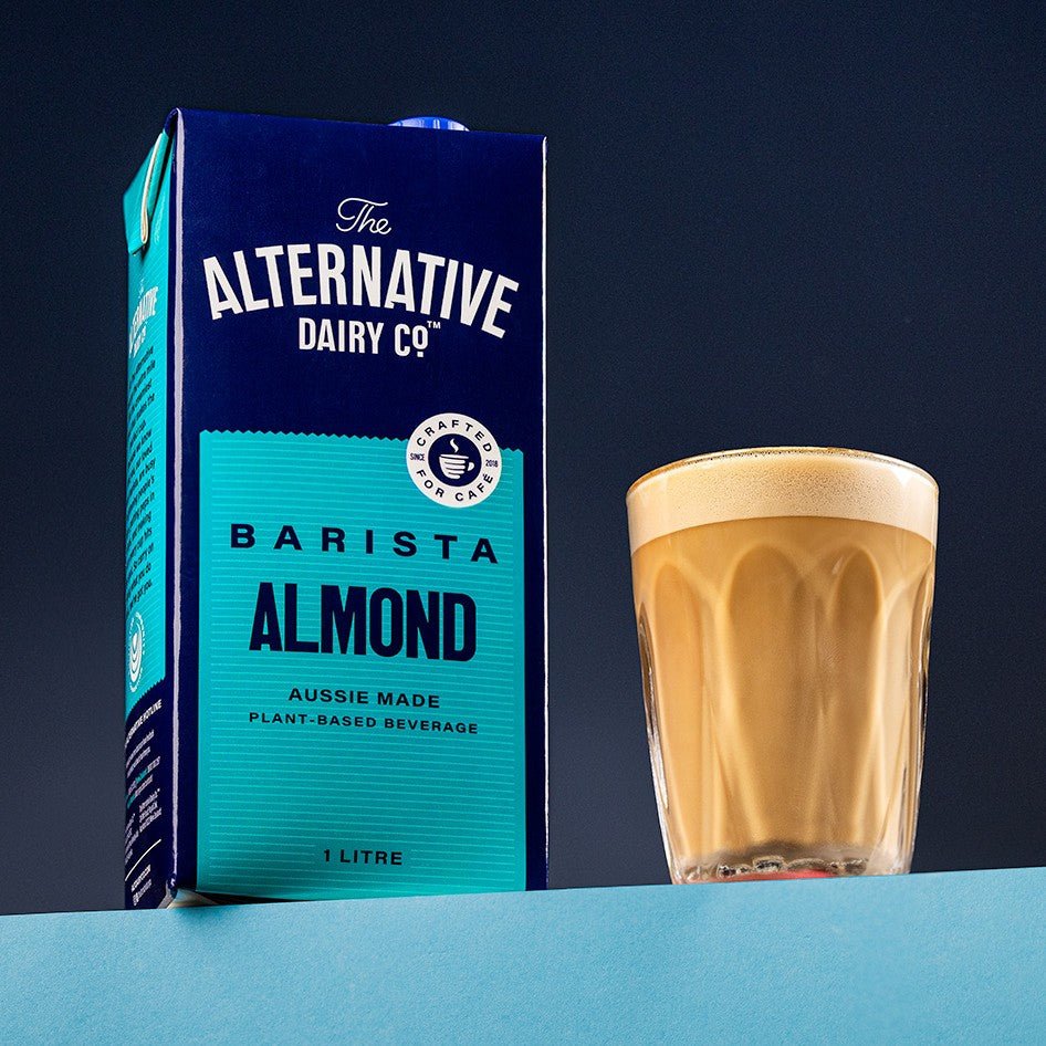 The Alternative Dairy Co Barista Almond Milk 1L Styled image Mylkables